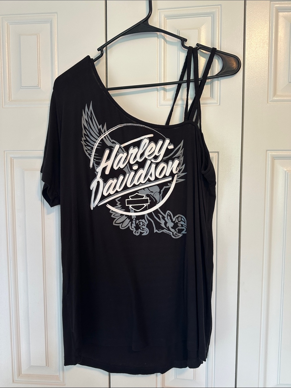 Harley-Davidson Black Off-Shoulder Graphic Top with Straps